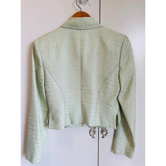 Vintage 90s Alberto Makali Bolero Jacket Pastel Green Cropped Suit Jacket Size 2 - Picture 11 of 12